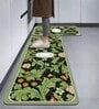 Green Floral Design Kitchen Floor Runner and Mat Combo Pack of 2