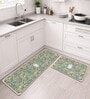 White Floral Design Kitchen Floor Runner and Mat Combo Pack of 2
