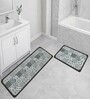 Grey Geometric Design Kitchen Floor Runner and Mat Combo Pack of 2