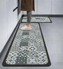 Grey Geometric Design Kitchen Floor Runner and Mat Combo Pack of 2