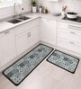 Grey Geometric Design Kitchen Floor Runner and Mat Combo Pack of 2