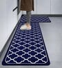 Blue Quatrefoil Design Kitchen Floor Runner and Mat Combo Pack of 2