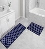 Blue Quatrefoil Design Kitchen Floor Runner and Mat Combo Pack of 2
