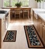 Pack of 2 Black Abstract Runner and Door Mat Combo