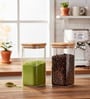 Kitchen Storage Jars Borosilicate Glass Jar with Wooden Lid Air Tight Jar, 700 ML, Pack of 2, Transparent