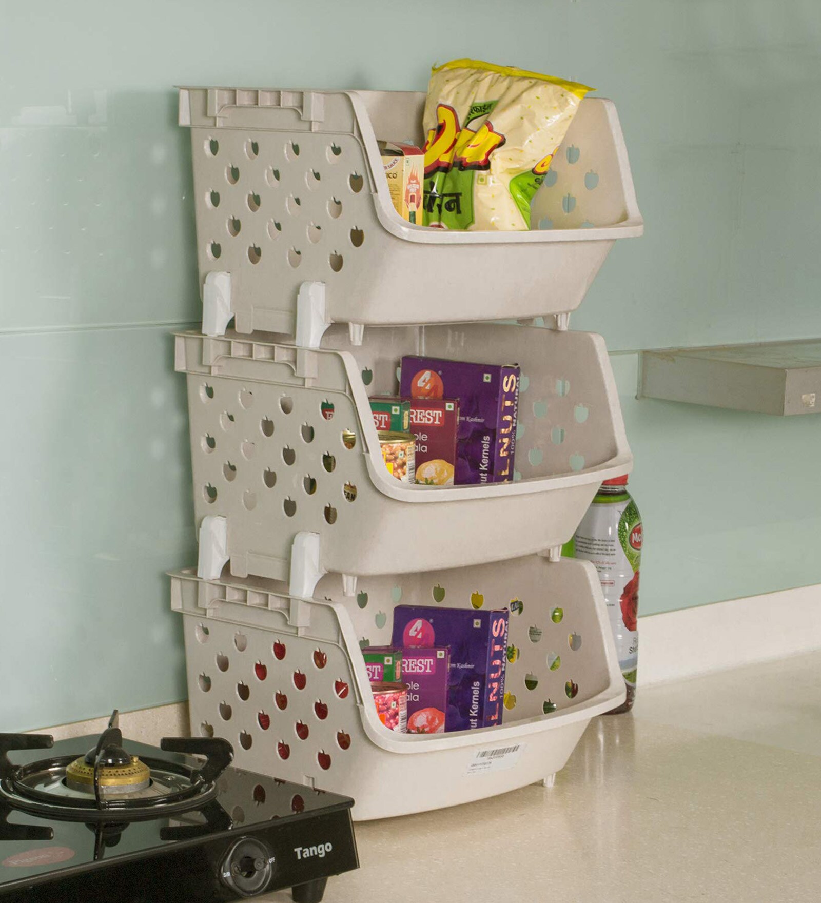 Buy Cream 3 Tier Foldable Plastic Rack - 25.9 X 14.1 Inches By Klaxon ...