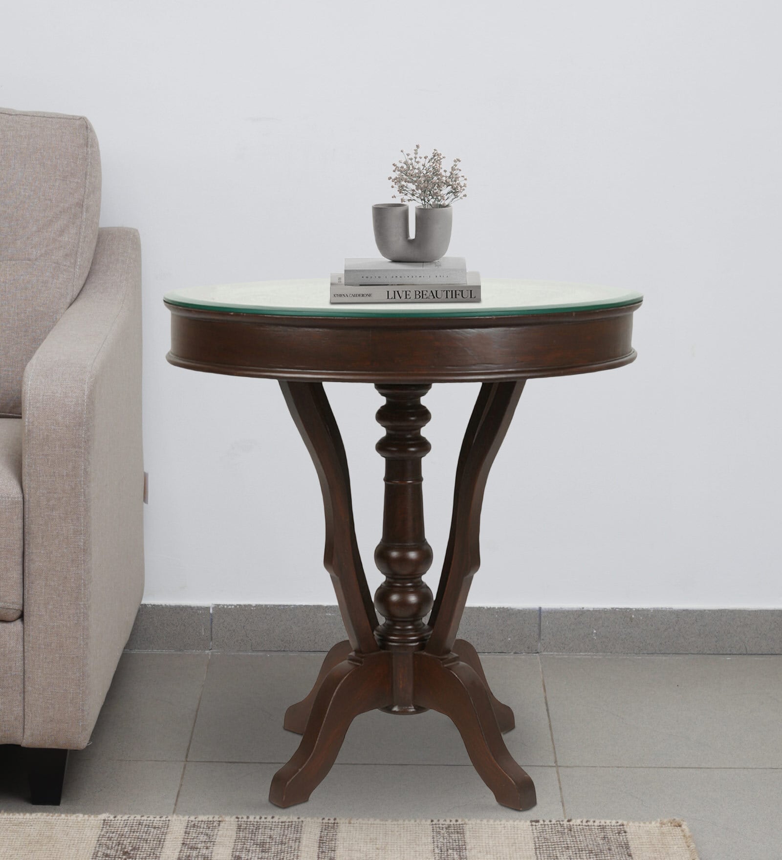 Klim Solid Wood End Table in Walnut Colour