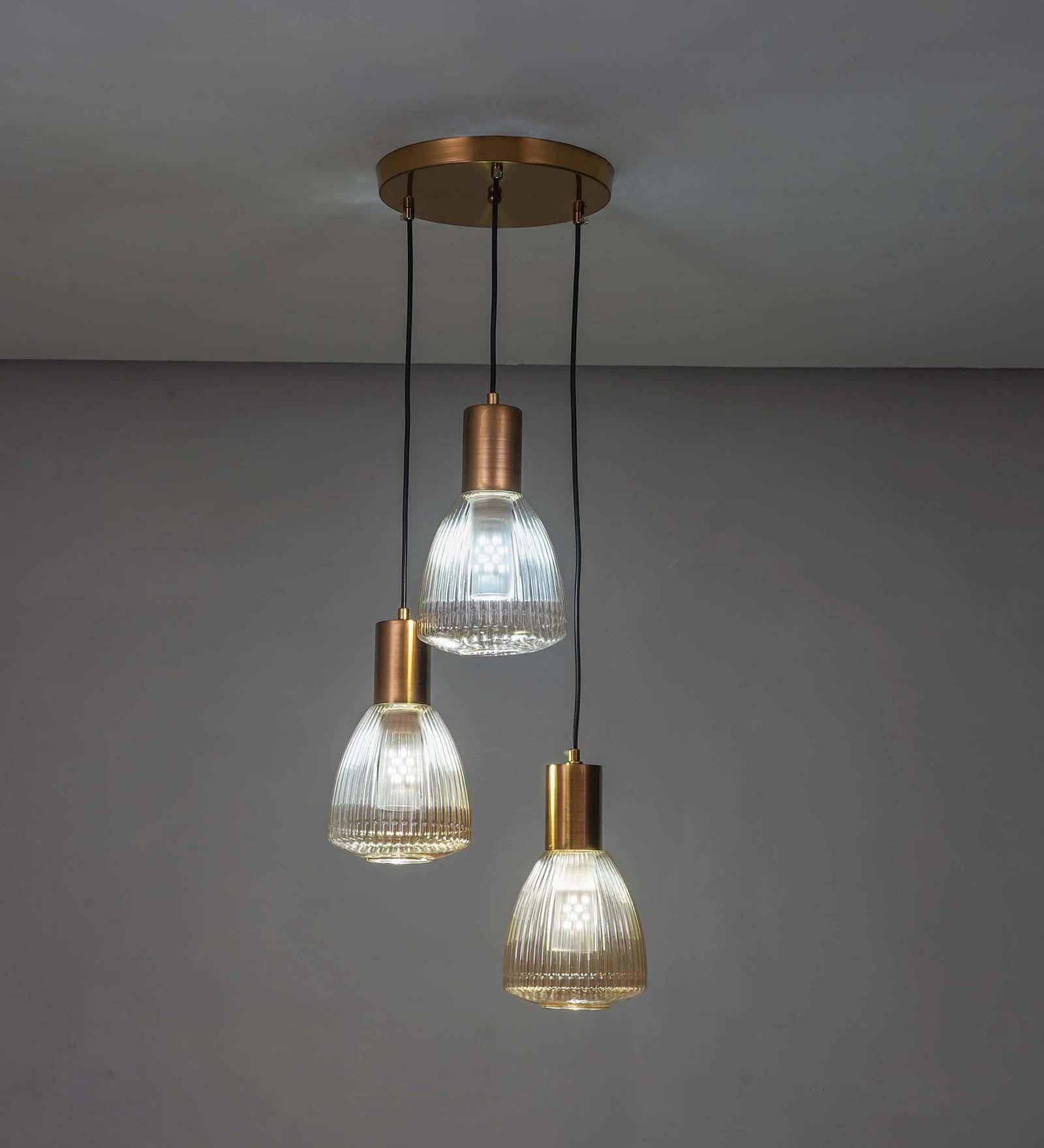 Klimt Metal & Glass 3-Light Ceiling Pendant (Amber)