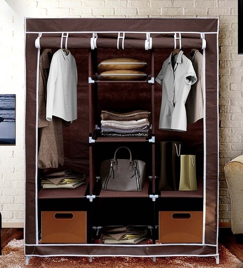 Buy Klaxon Fabric Steel Brown Portable Foldable Closet