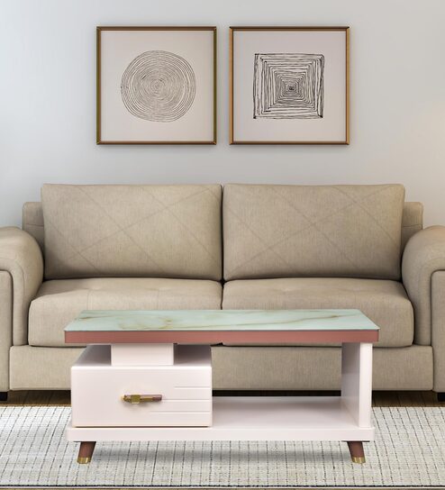 Klyx Glass Top Coffee Table In White Colour