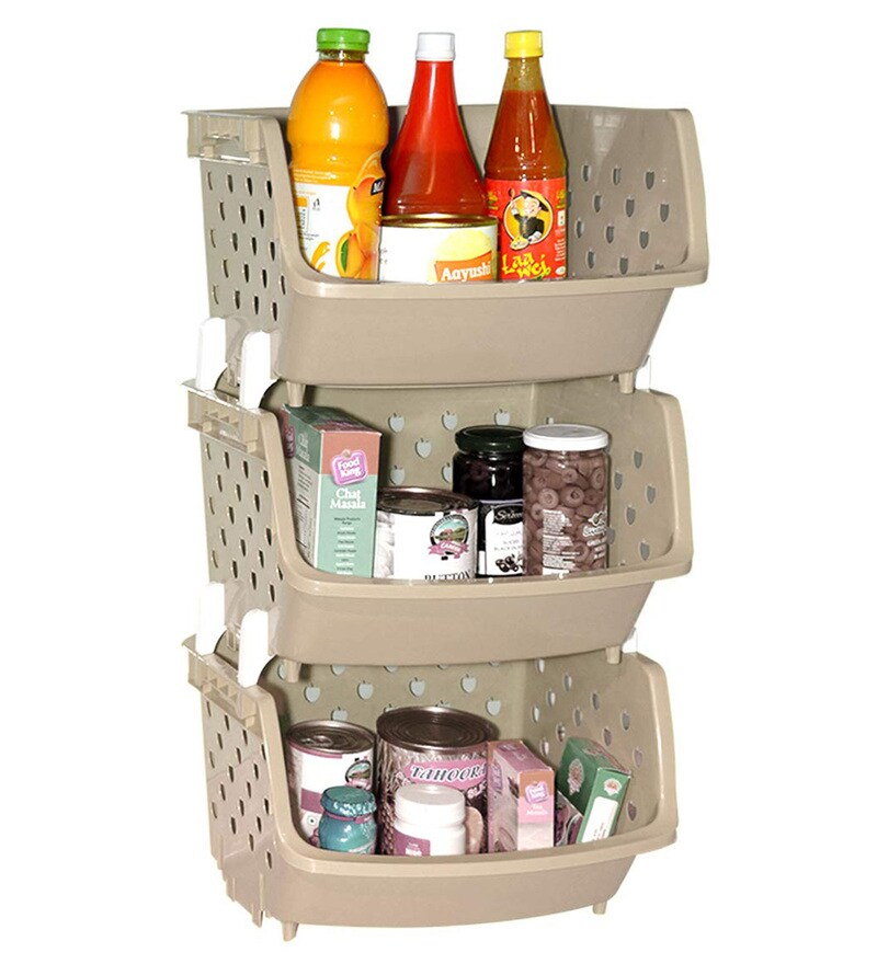 Buy Cream 3 Tier Foldable Plastic Rack - 25.9 X 14.1 Inches By Klaxon ...