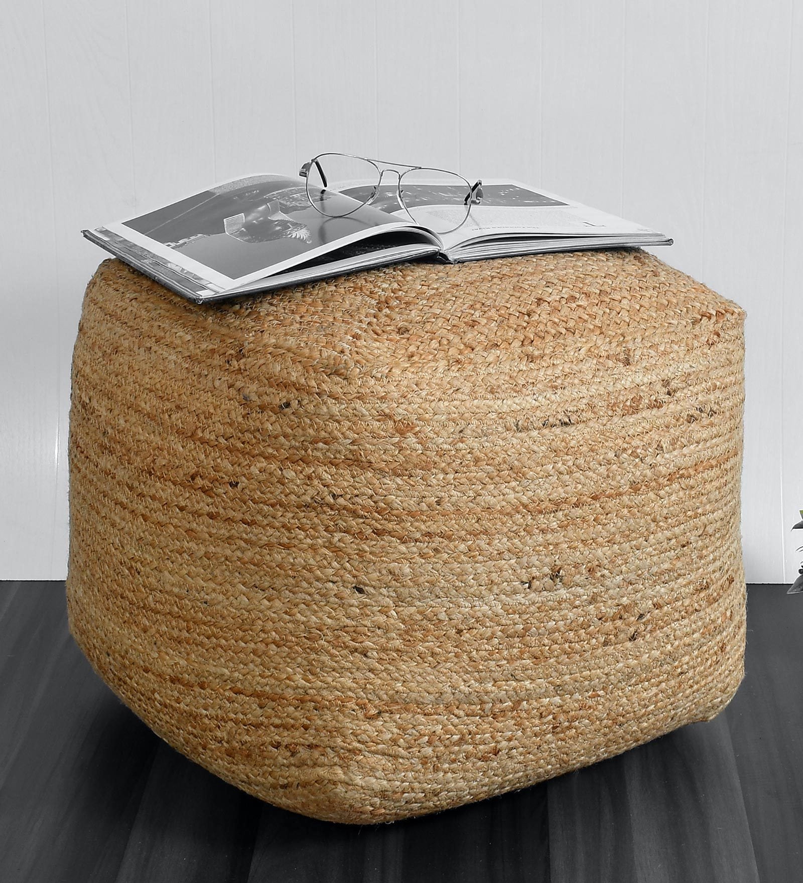 Rectangle Jute Fabric Pouffe in Natural Colour Rectangle Jute Fabric Pouffe in Natural Colour
