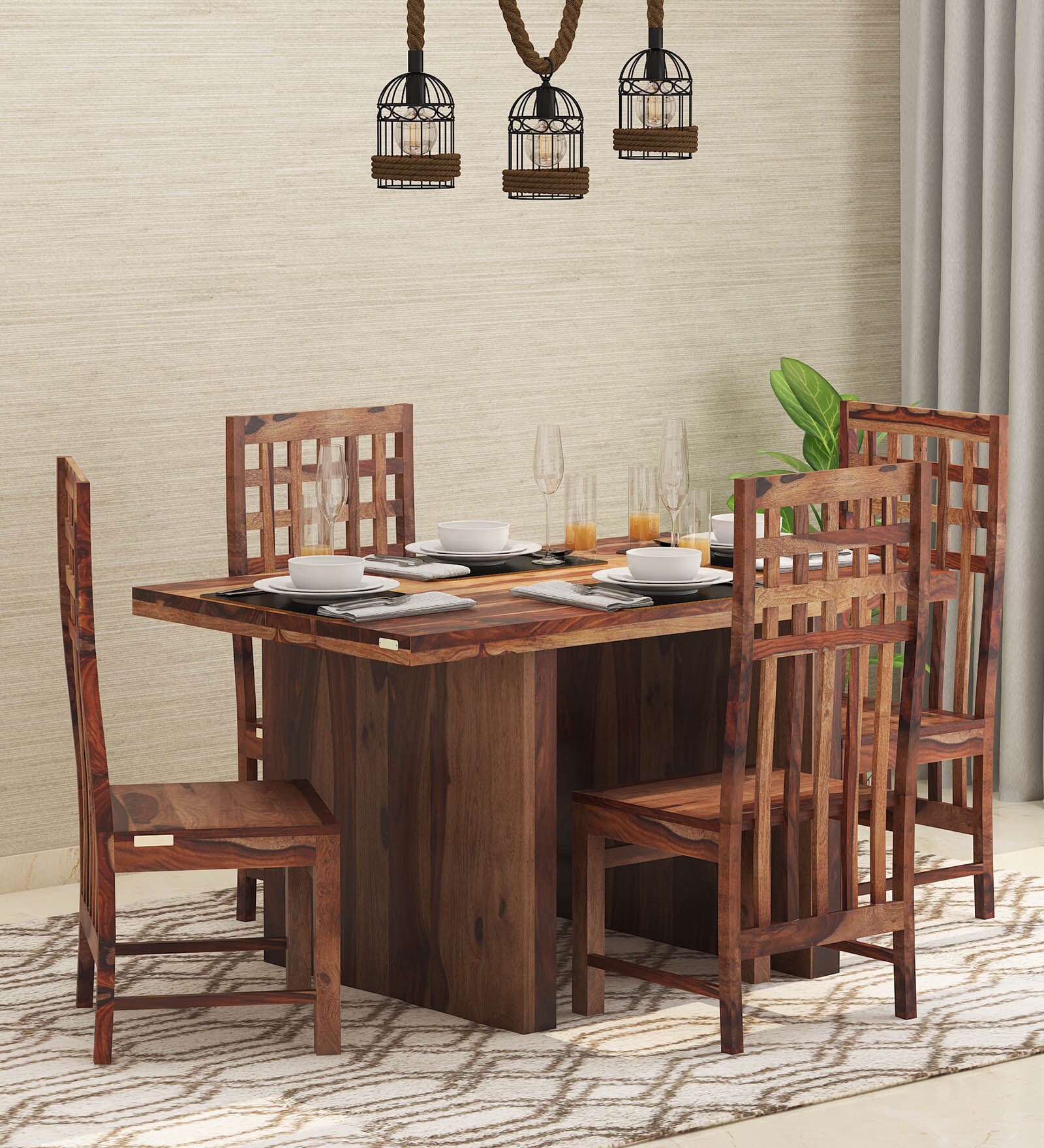Buy Knox Solid Wood 4 Seater Dining Set in Rustic Teak Finish at 3% OFF ...