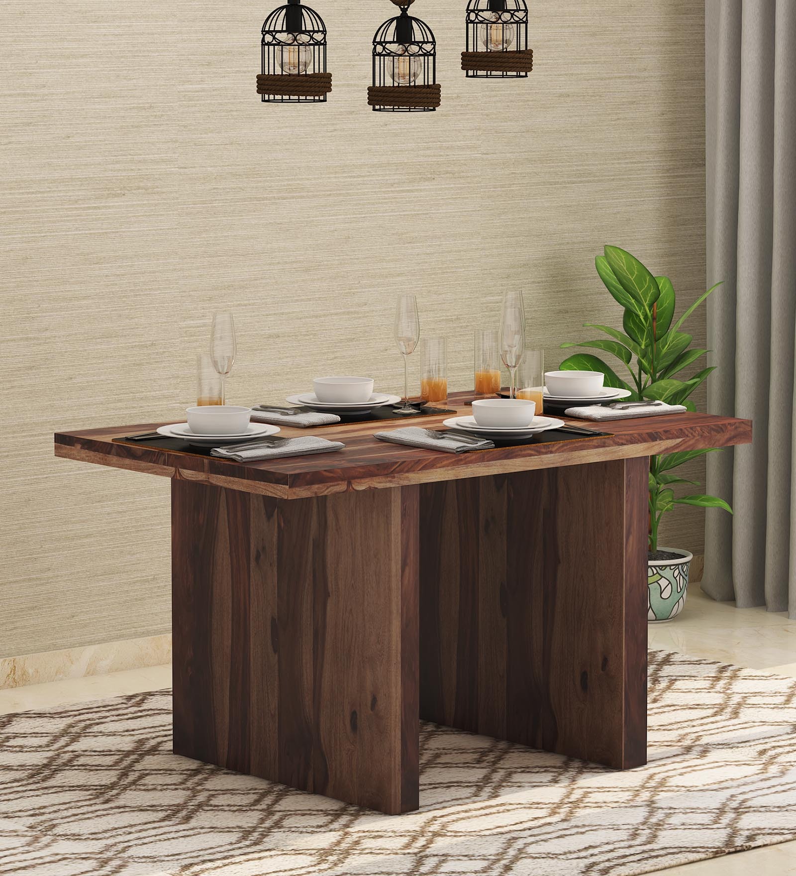 Buy Knox Solid Wood 4 Seater Dining Table in Rustic Teak Finish at 5% OFF by Woodsworth from ...