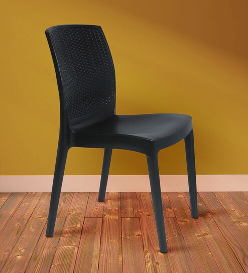 Knitted Designer Plastic Chair In Black Colour By Furniease