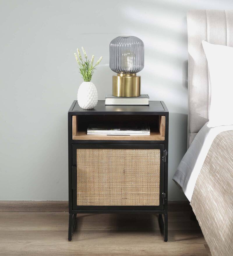 black and cane bedside table