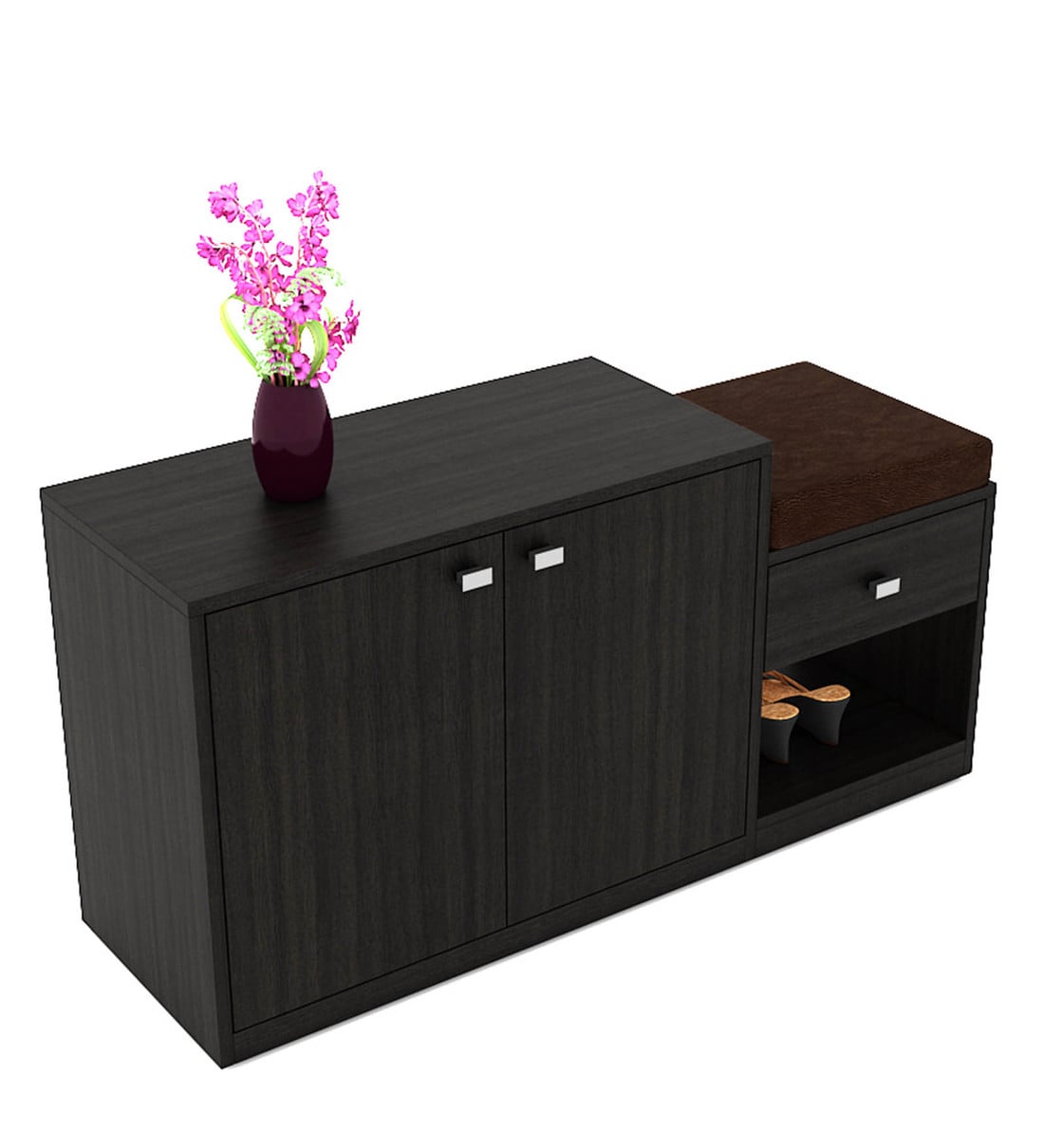 Buy Kosmo Shoe Rack with Seating in Natural Wenge Finish by Spacewood