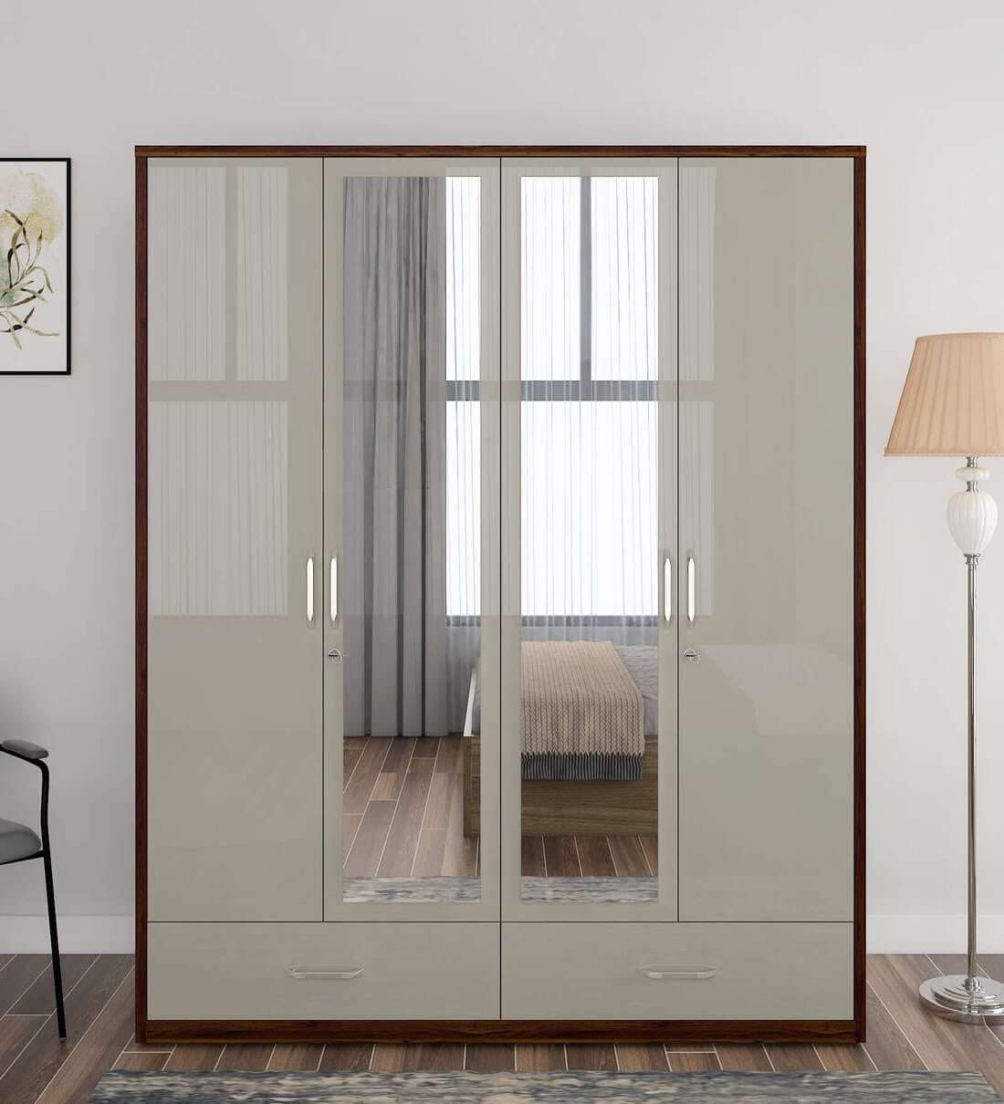 Buy Kosmo Pristine 4 Door Wardrobe With Mirror In Lyon Walnut & Hg