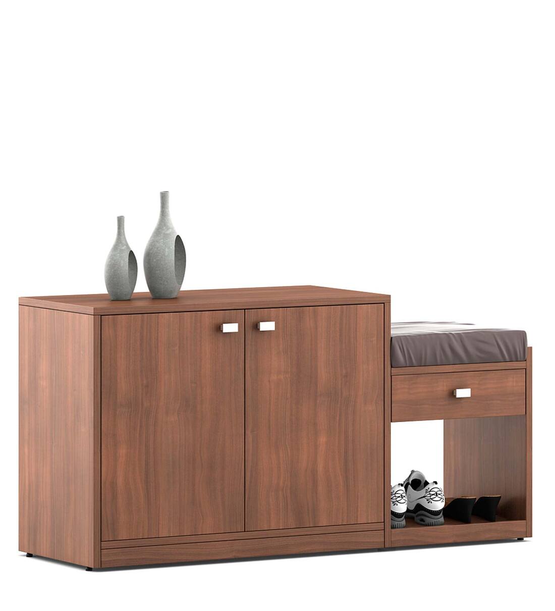 Buy Kosmo Shoe Rack with Seating in Walnut Rigato Melamine Finish ...