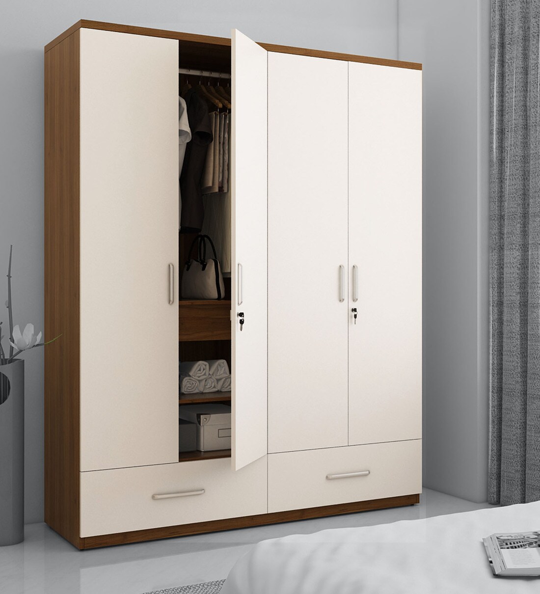 Buy Kosmo Apex 4 Door Wardrobe in Frosty White Finish Online 4 Door