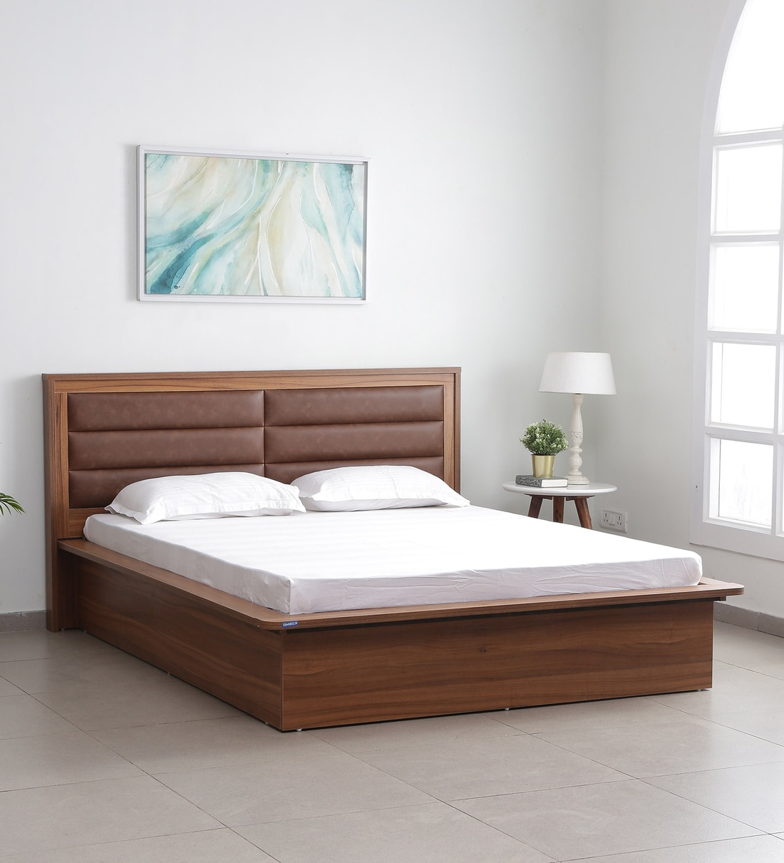 Buy Kosmo Cooper Platform Queen Size Bed In Natural Teak Finish With