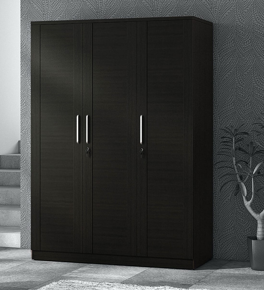 Buy Kosmo 3 Door Wardrobe in Natural Wenge & Woodpore Finish Online 3