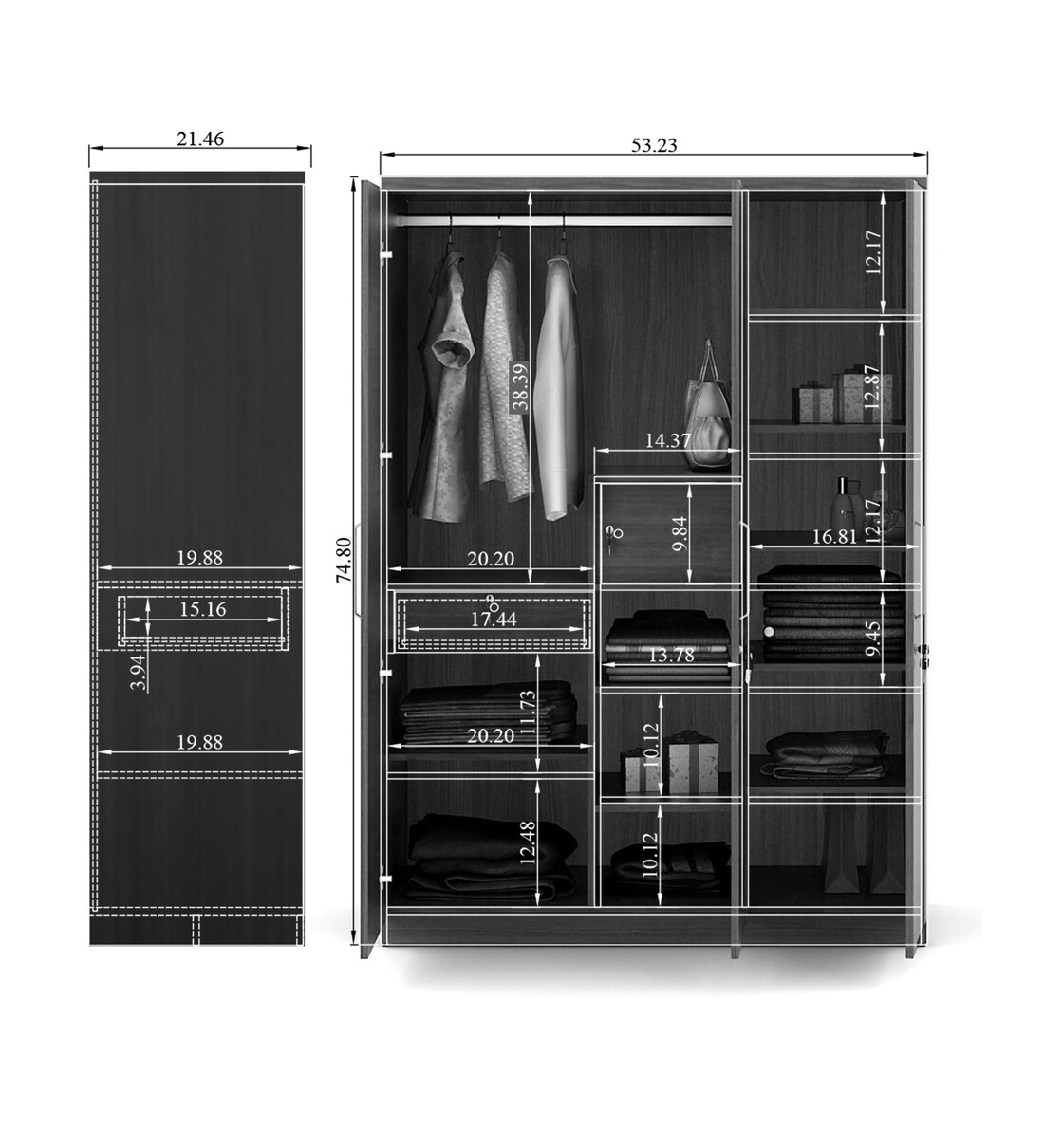 Buy Kosmo Grace 3 Door Wardrobe in Rigato Walnut Finish by Spacewood Online 3 Door Wardrobes