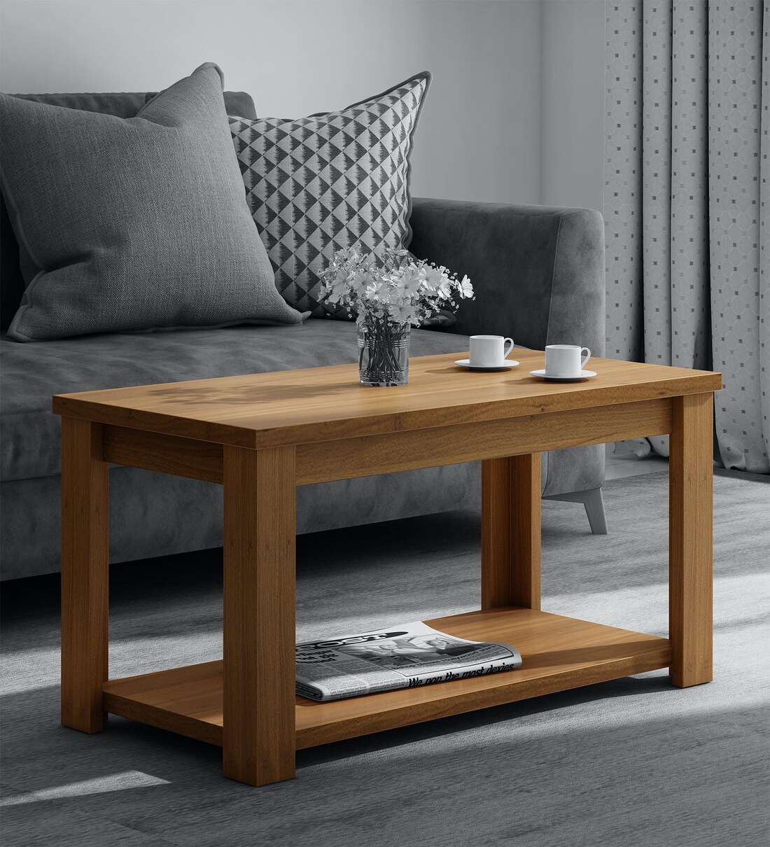 Buy Kosmo Harmony Coffee Table In Natural Teak Finish By Spacewood Online Modern Rectangular Coffee Tables Tables Furniture Pepperfry Product