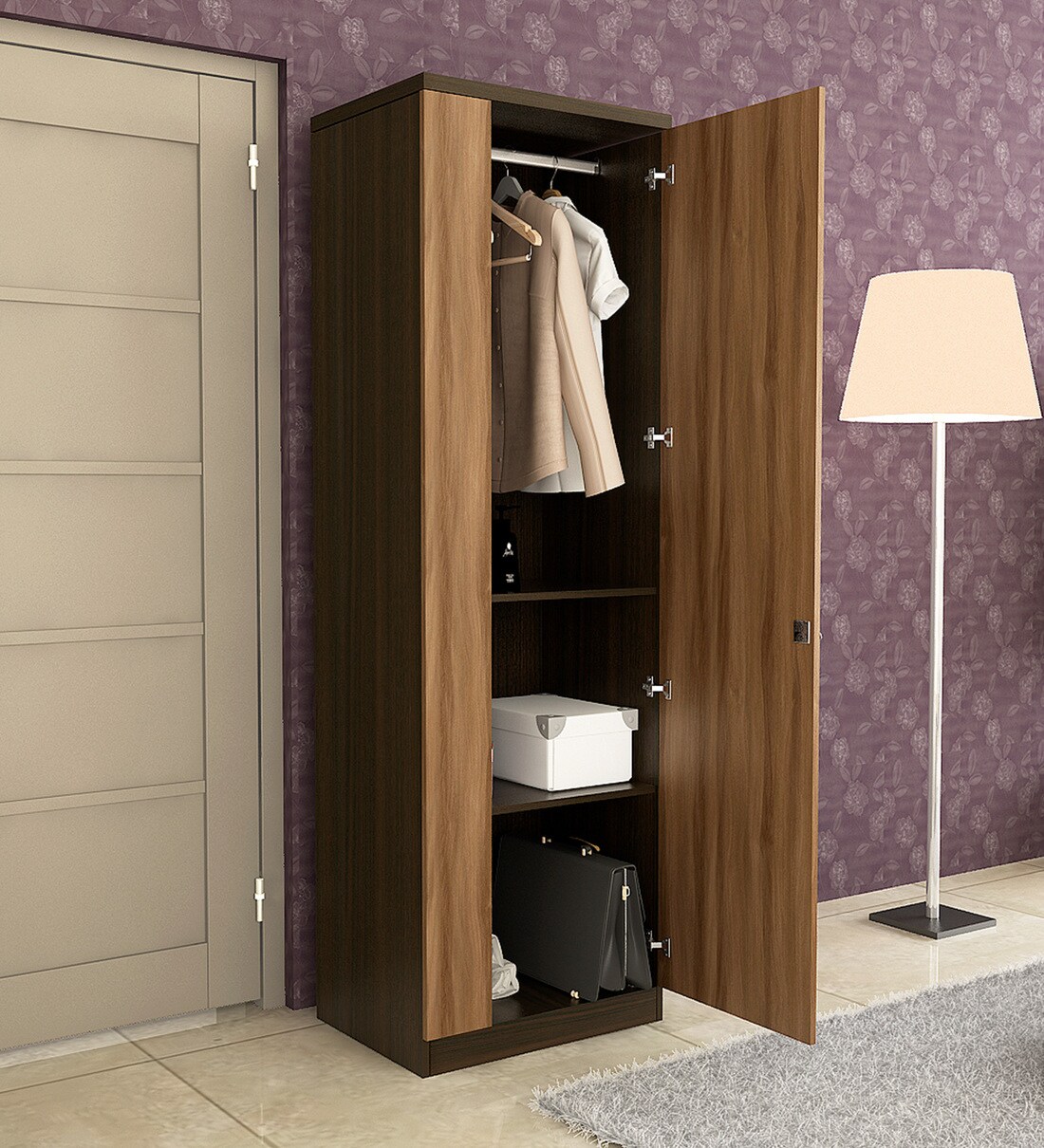 Buy Kosmo Ken 1 Door Wardrobe in Walnut & Natural Wenge Finish by