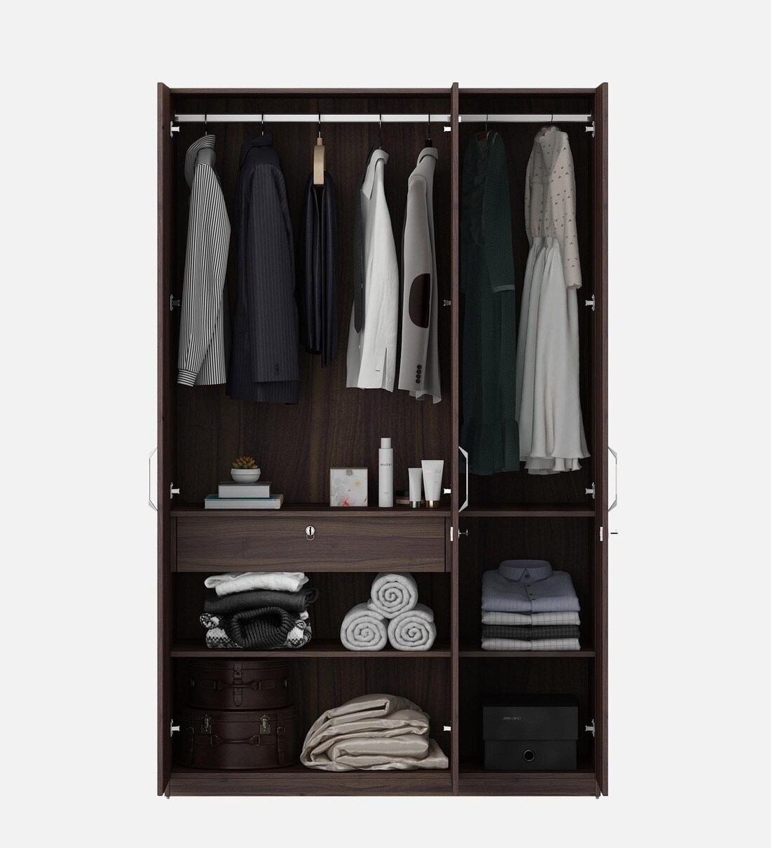 Buy Kosmo Kia 3 Door Wardrobe In Lyon Walnut Finish With Drawer at