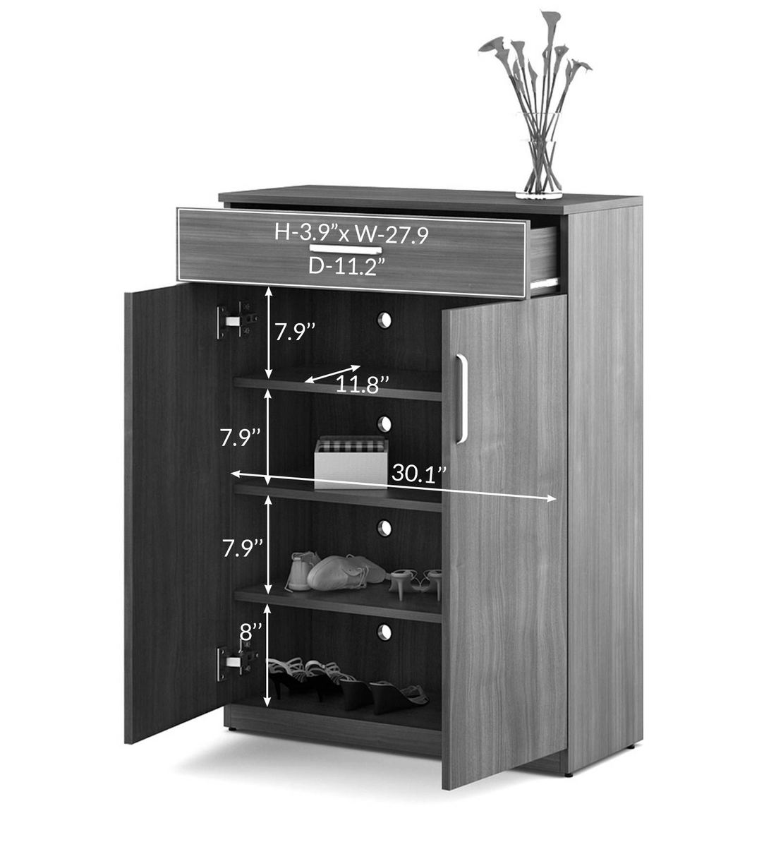 Buy Kosmo Liberty 2 Door Shoe in Walnut Rigato Melamine Finish