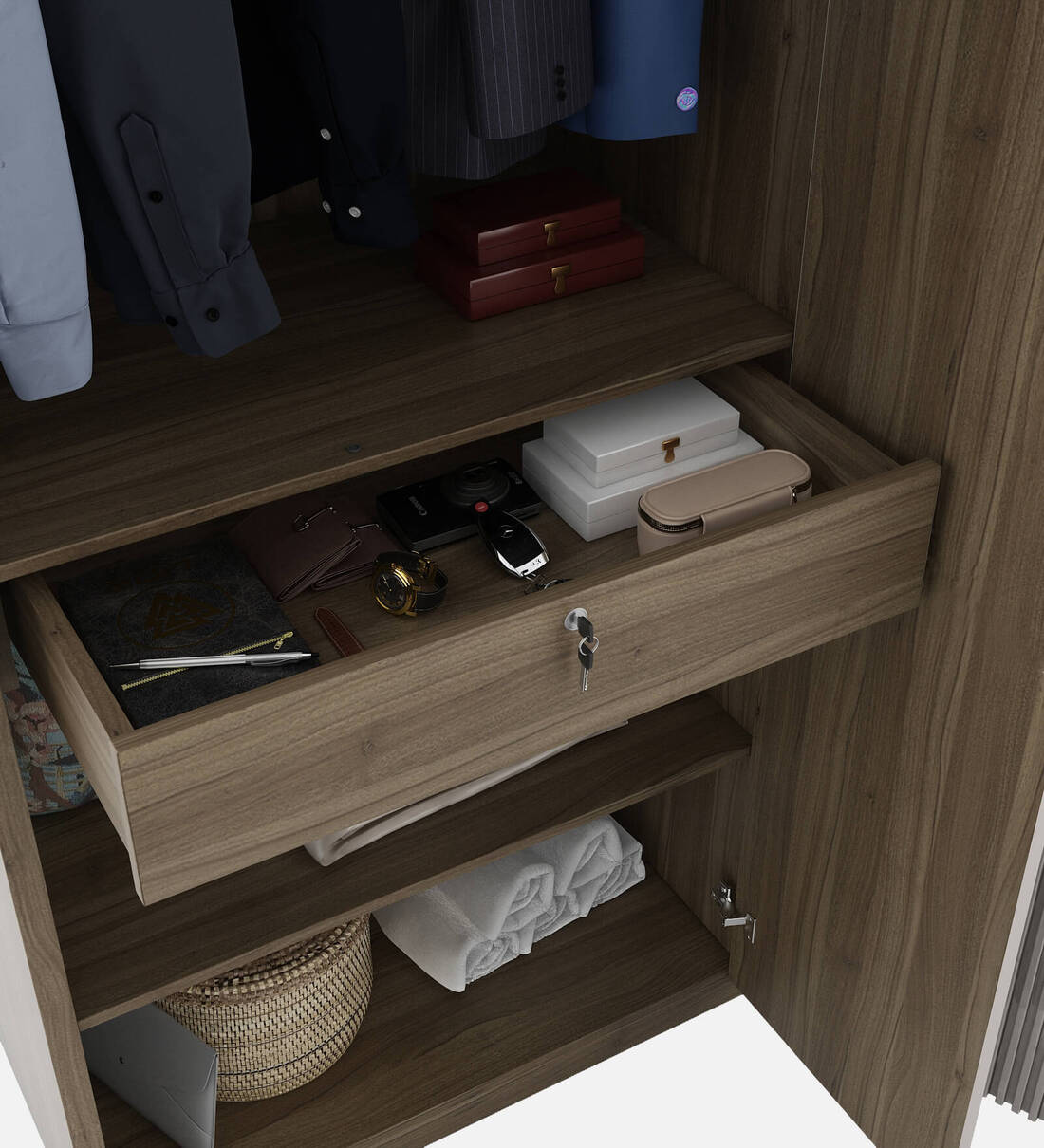 Buy Kosmo Nora 4 Door Wardrobe In Lyon Walnut Finish With Drawer