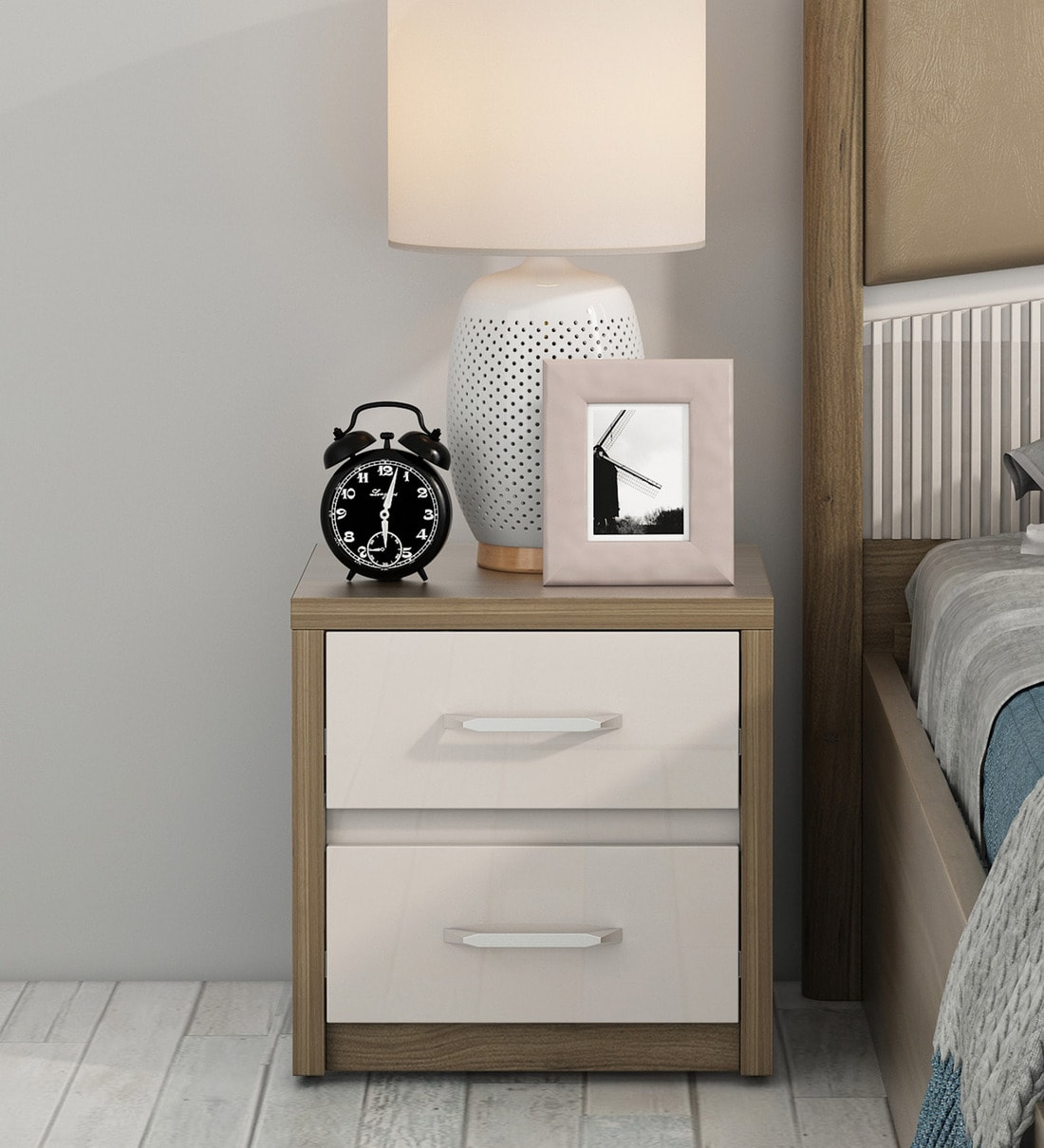 Buy Kosmo Nora Bedside Table in Lyon Walnut Finish at 13% OFF by Spacewood