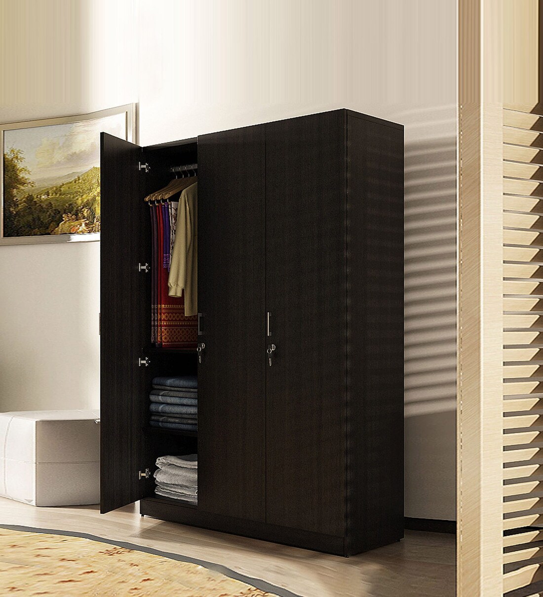 Buy Kosmo Optima 3 Door Wardrobe in Wenge Finish by Spacewood Online