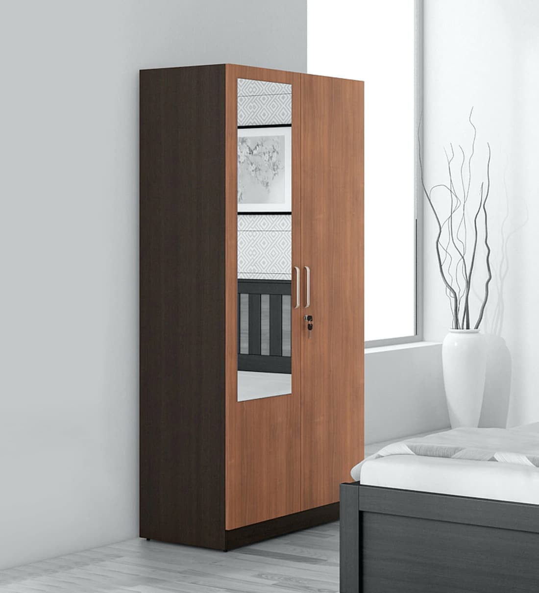 Buy Kosmo Phoenix 2 Door Wardrobe in Wenge Finish by Spacewood Online Modern 2 Door Wardrobes