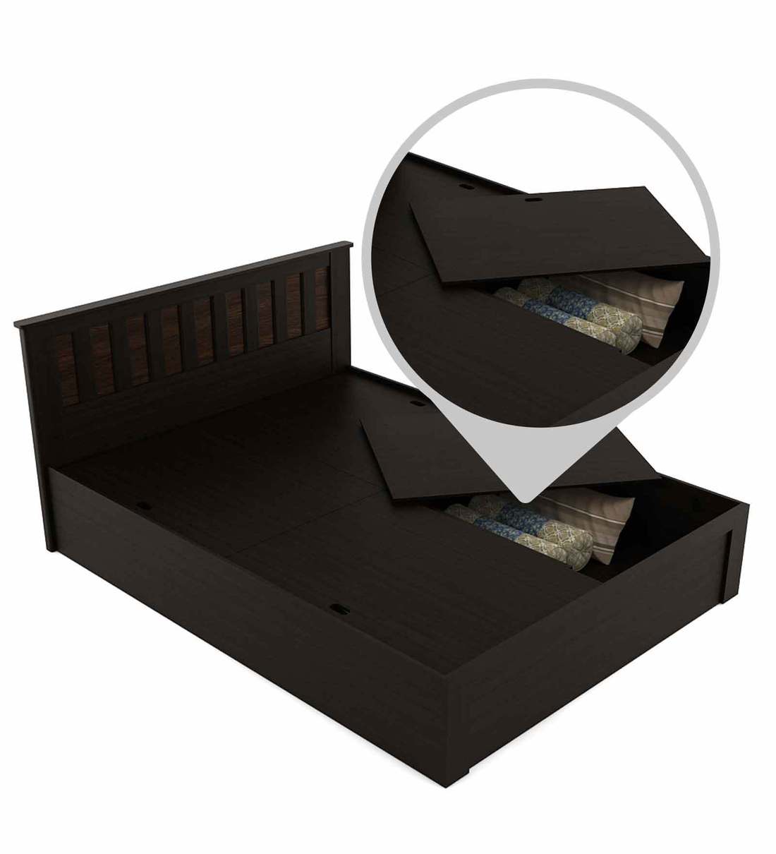 Buy Kosmo Phoenix Queen Size Bed with Storage in Wenge Finish by