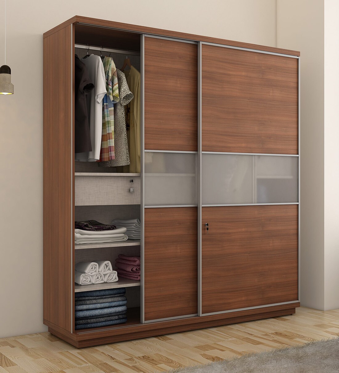 Buy Kosmo Universal Wardrobe in Walnut Rigato Melamine Finish by