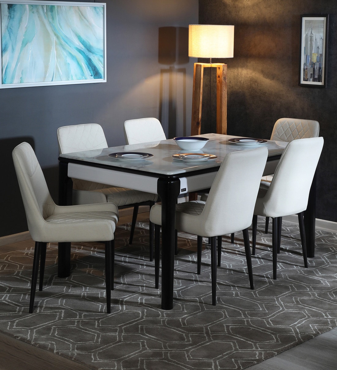 Modern 6 Seater Dining Table Set Modern Design Rectangle Dining Room