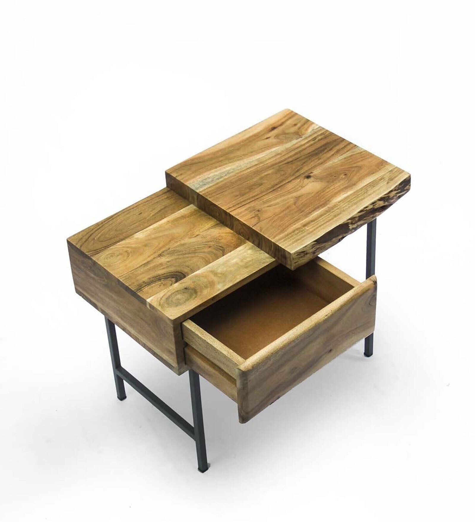 Koa Solid Wood Bedside Table In Natural Finish