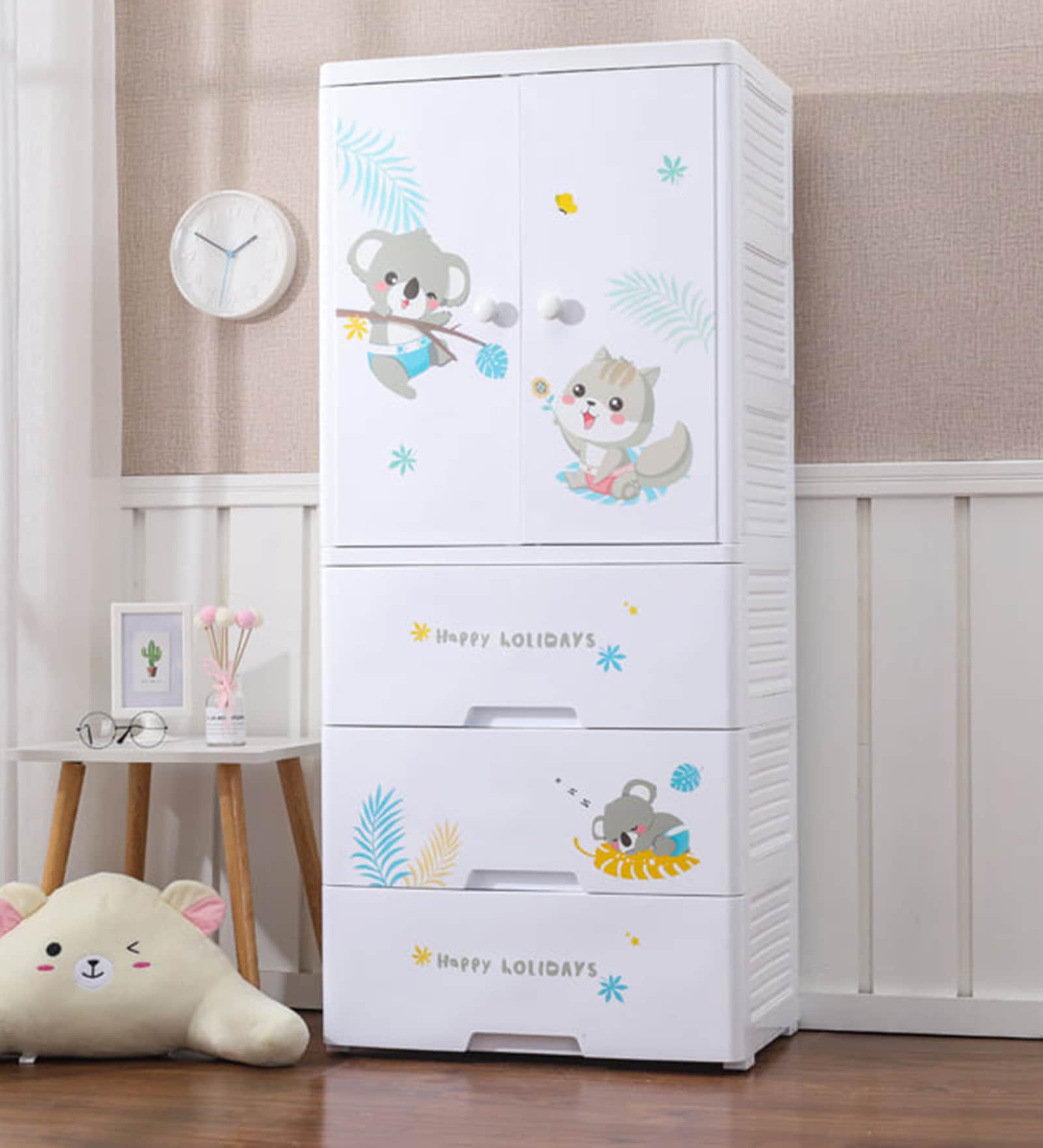 Koala Plastic Kids 2 Door Wardrobe in White Colour