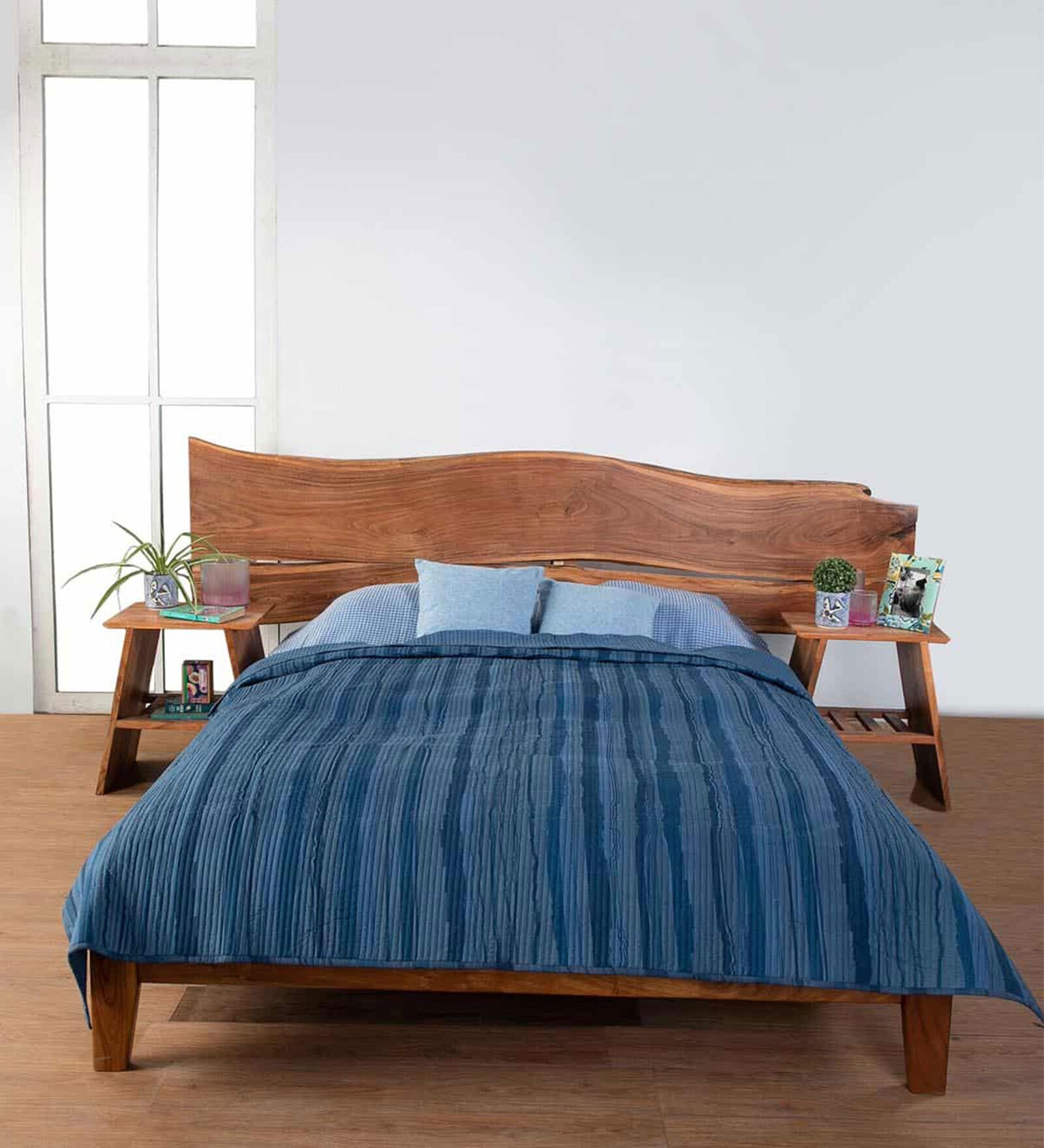 Kobe Solid Wood Queen Size Bed Table In Natural Finish