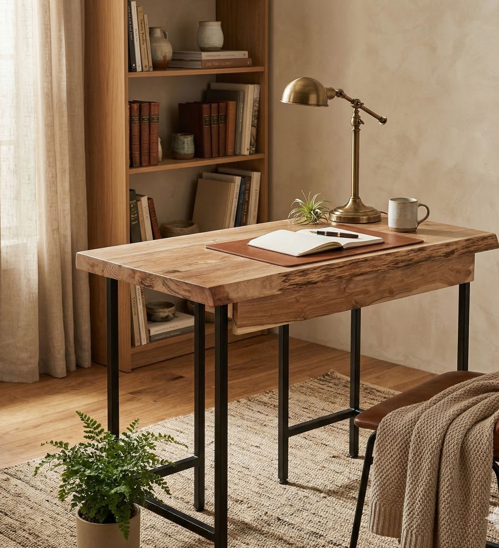 Kobe Solid Wood Writing Table In Natural Finish