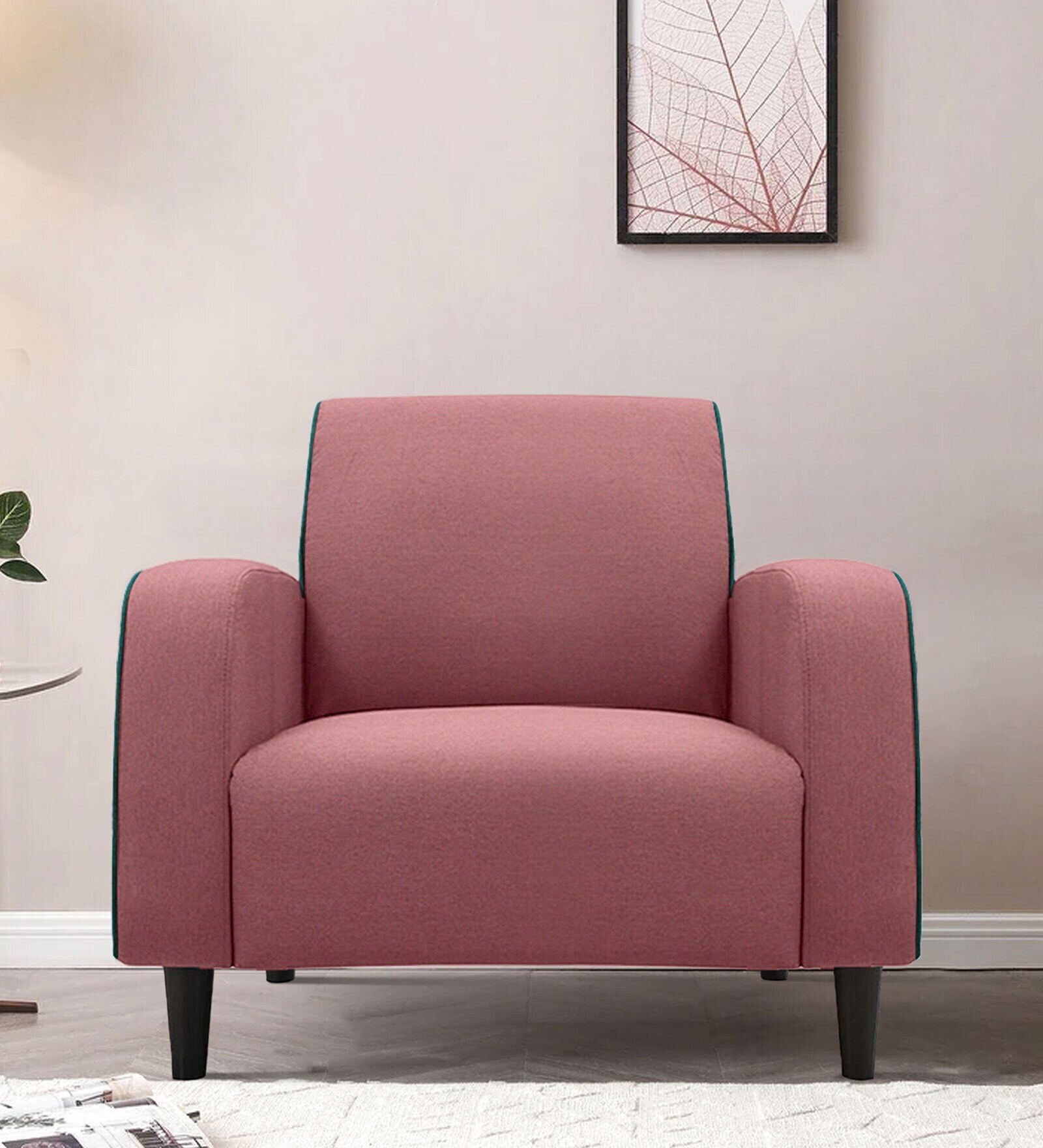 Kortes Velvet 1 Seater Sofa In Dusky Rose Colour