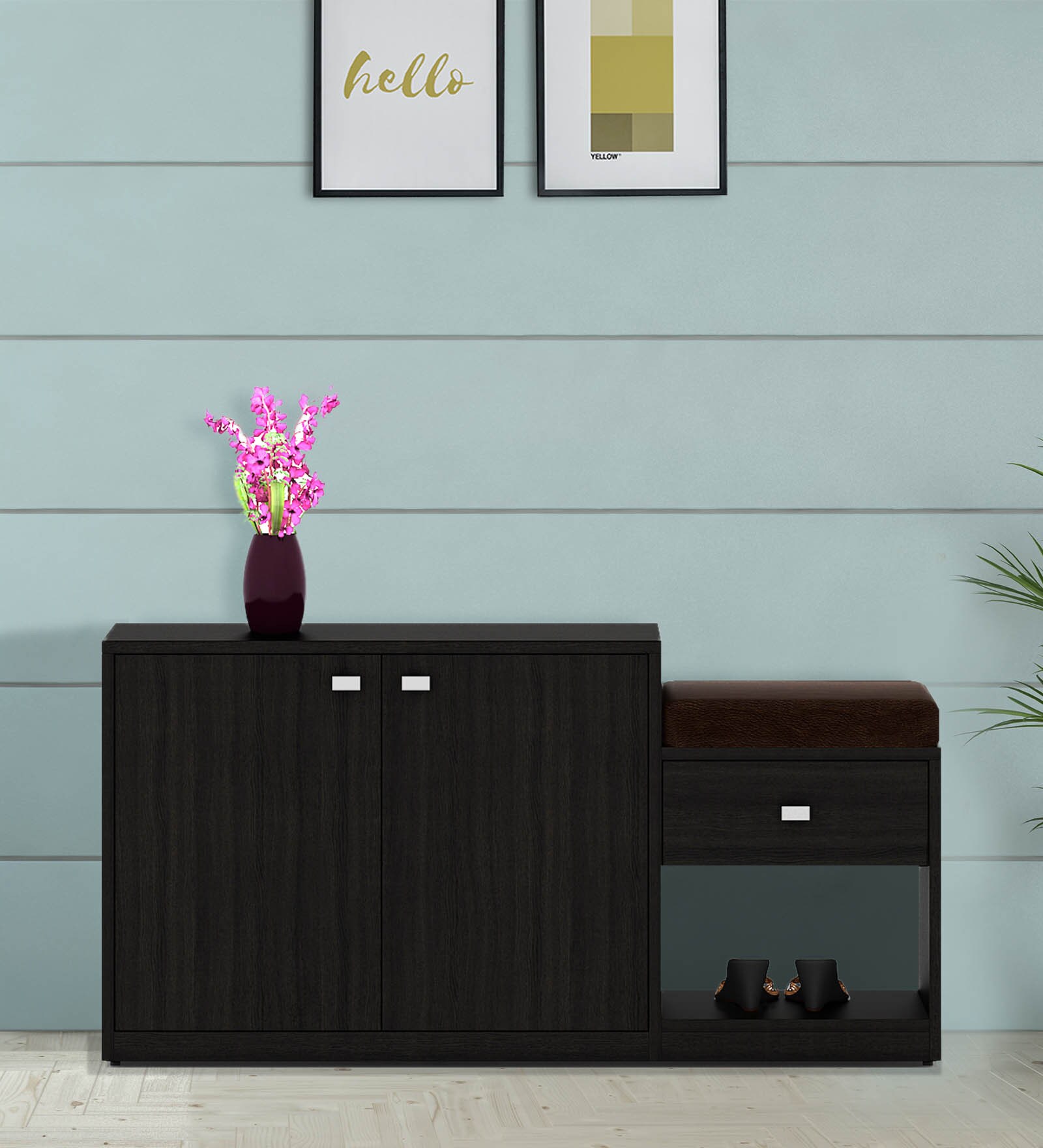 Buy Kosmo Allin1 Shoe Rack with Seat in Natural Wenge Finish by