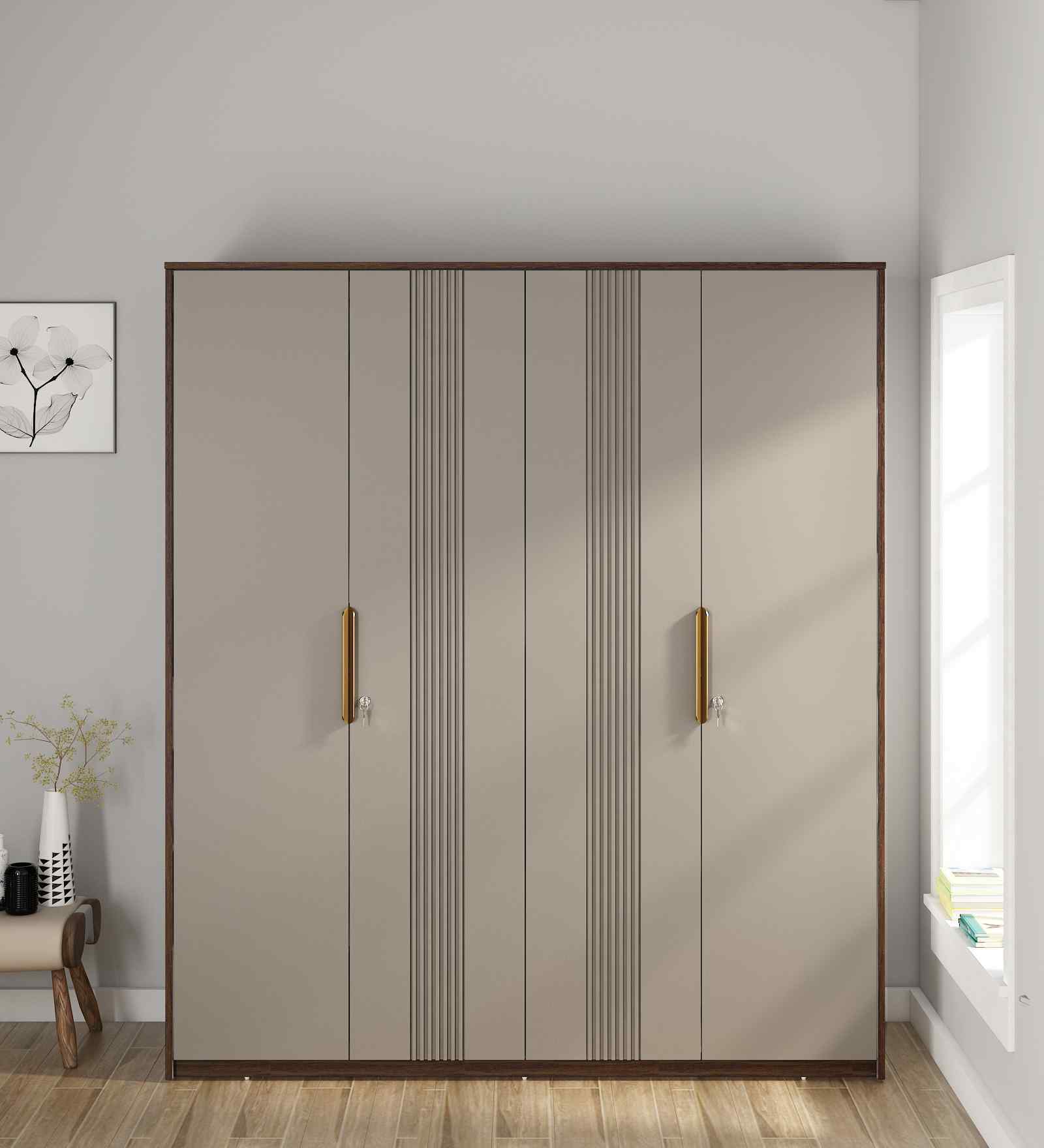 Adore 4 Door Wardrobe In Sahara Beige & Dark Brown Eucalyptus Finish