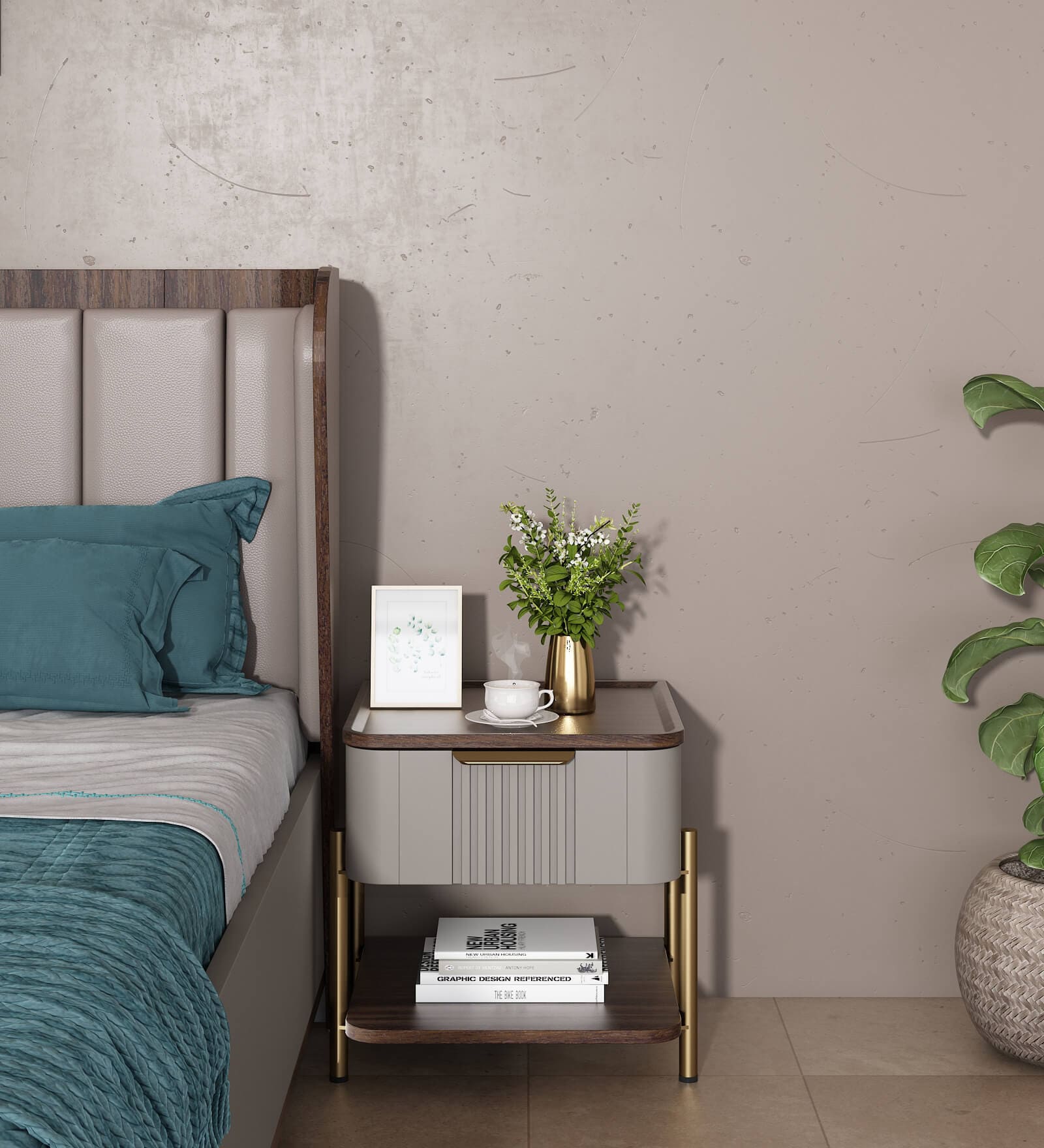 Adore Bedside Table In Sahara Beige & Dark Brown Eucalyptus Finish