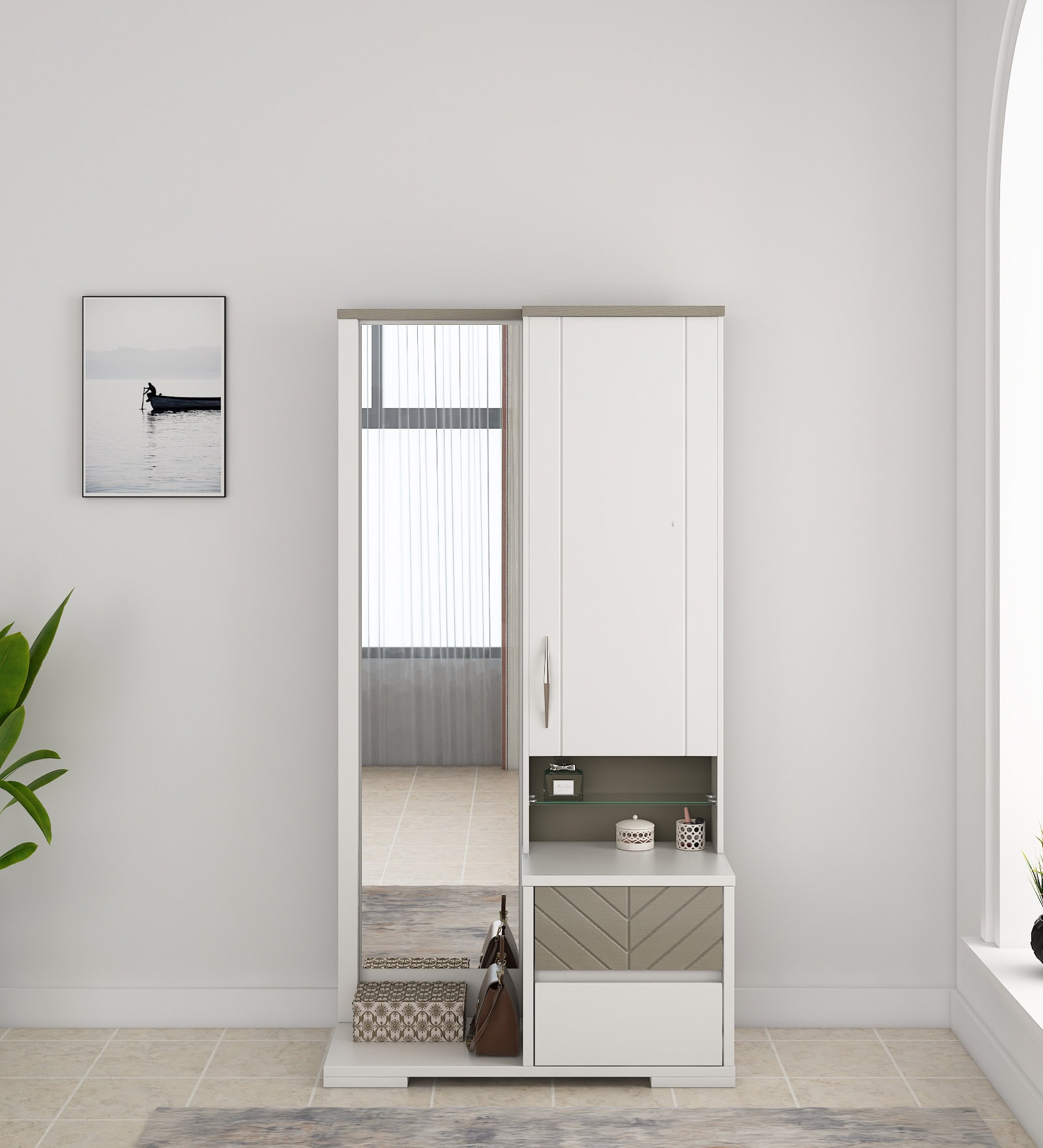 Kosmo Alaska Dressing Unit in High Gloss White Finish with Storage and Drawer