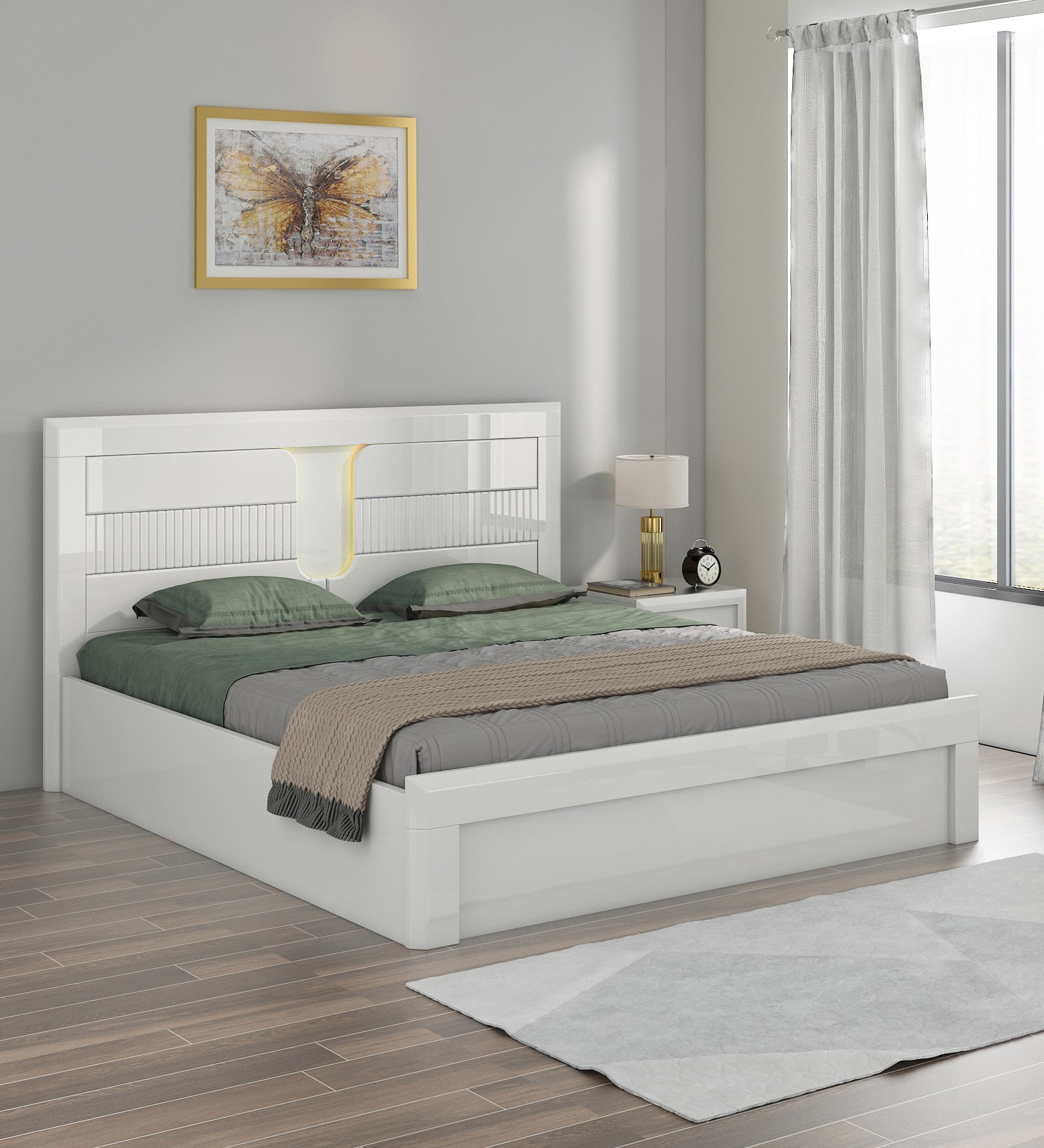 Buy Kosmo Arctic King Size Bed In High Gloss White Finish With 