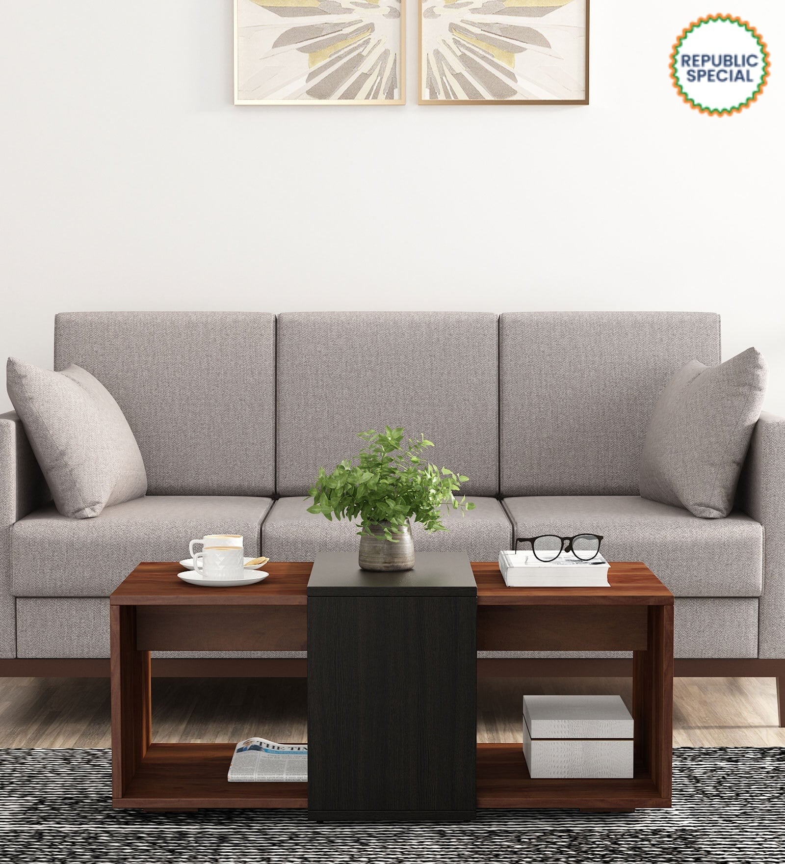 Kosmo Coffee Table in Sheesham & Natural Wenge Finish