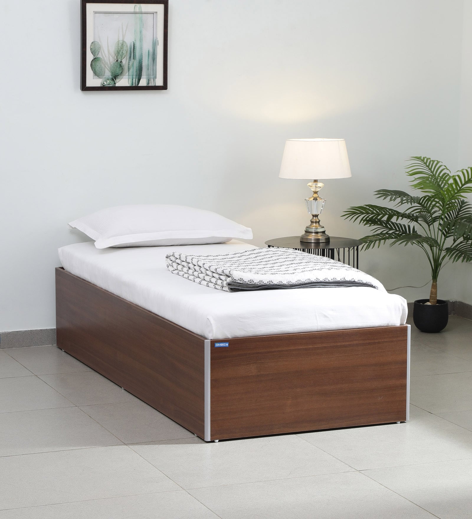 Kosmo Day Single Bed in Rigato walnut Finish with Box Storage